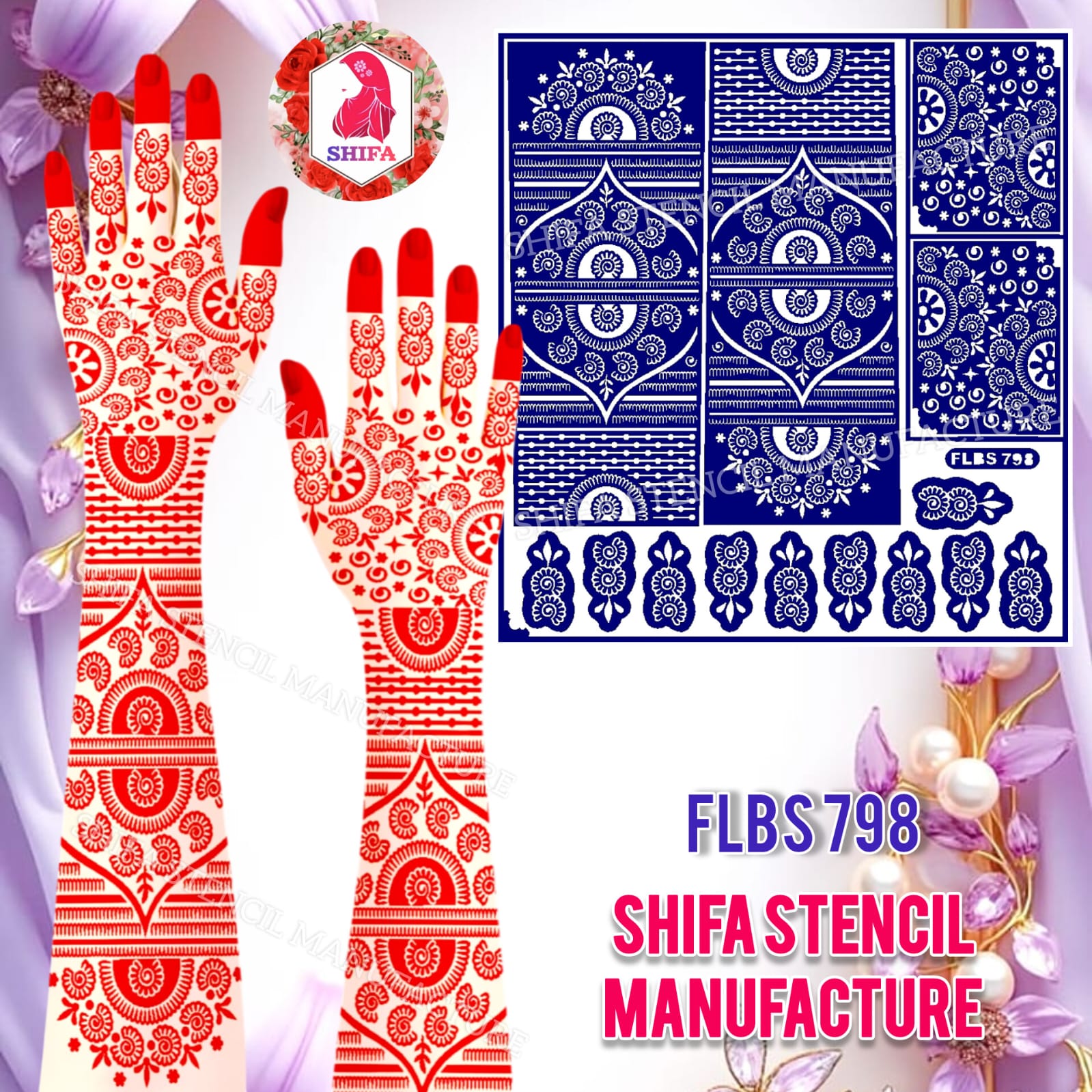 FLBS 798 Noor Blossom Arch Mehndi Sticker Overview Henna Stencil - Shifa Stencil